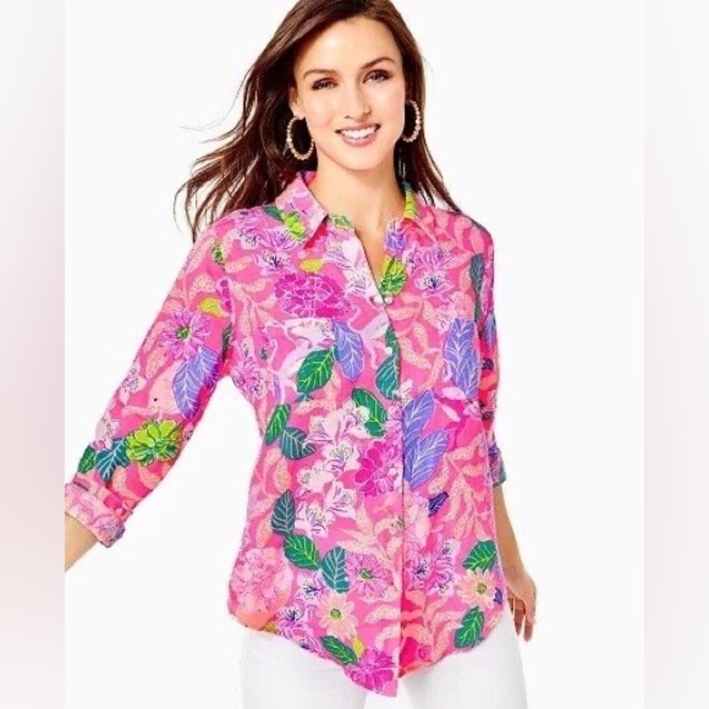 Lilly Pulitzer Sea View Linen Button-down Top NWT